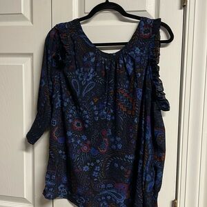 New Ladies Off The Shoulder Blue Floral Top Size Medium